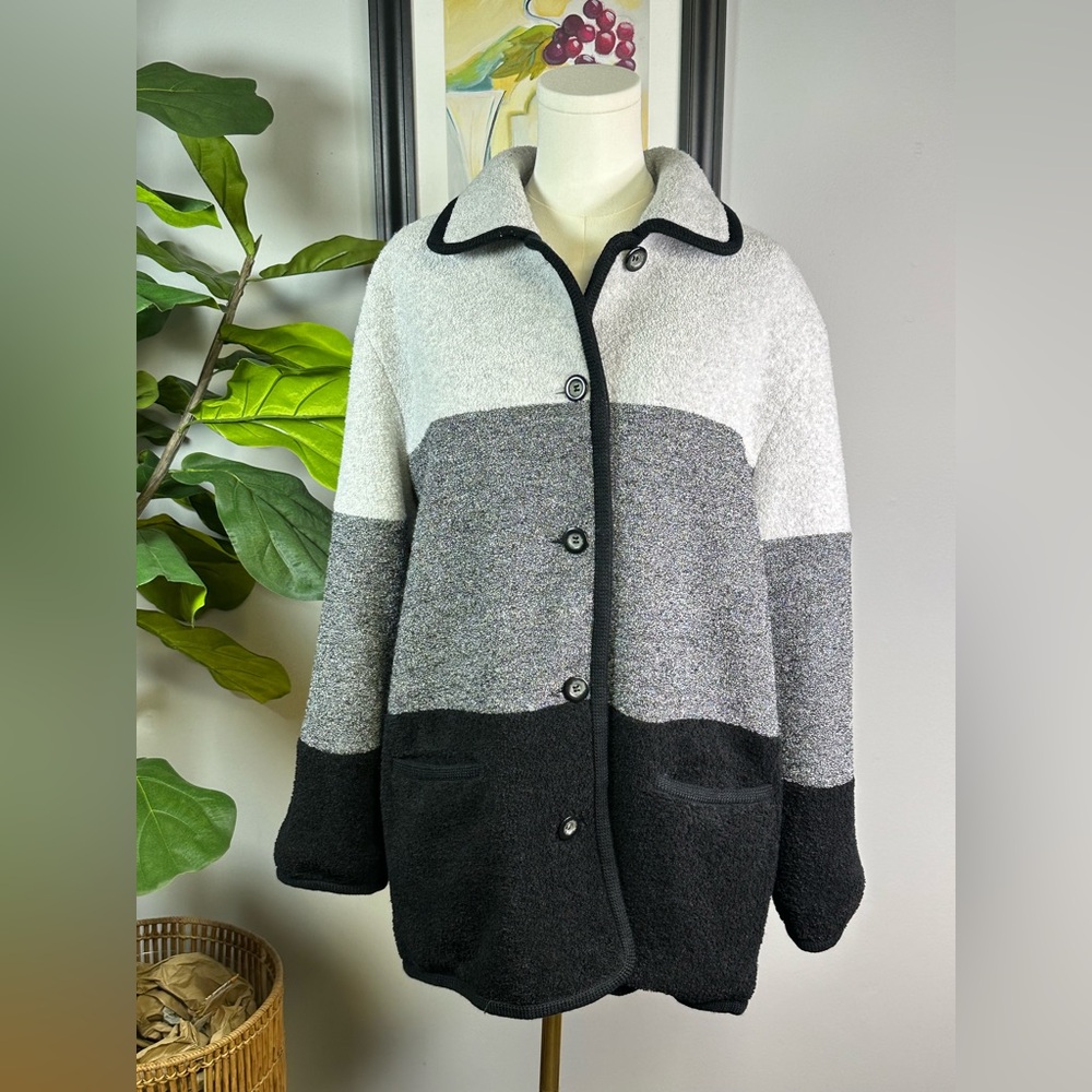 Vtg Outbrook Fleece Jacket L Women’s Reversible Gray Black